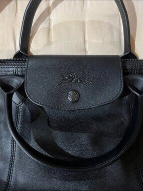 Longchamp Black Leather Convertible Shoulder Bag